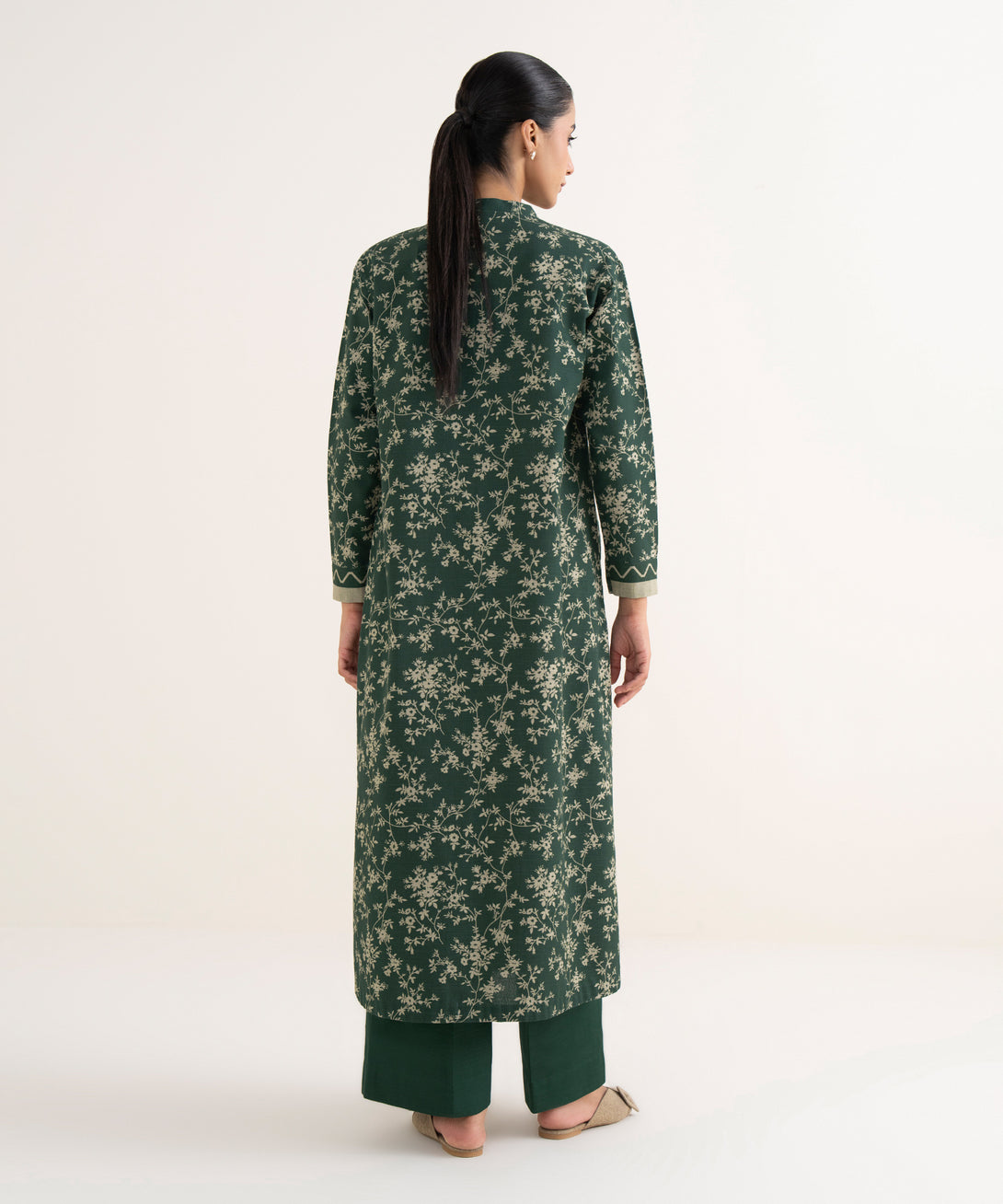 Women's Unstitched Light Khaddar Printed Green Two Piece Suit