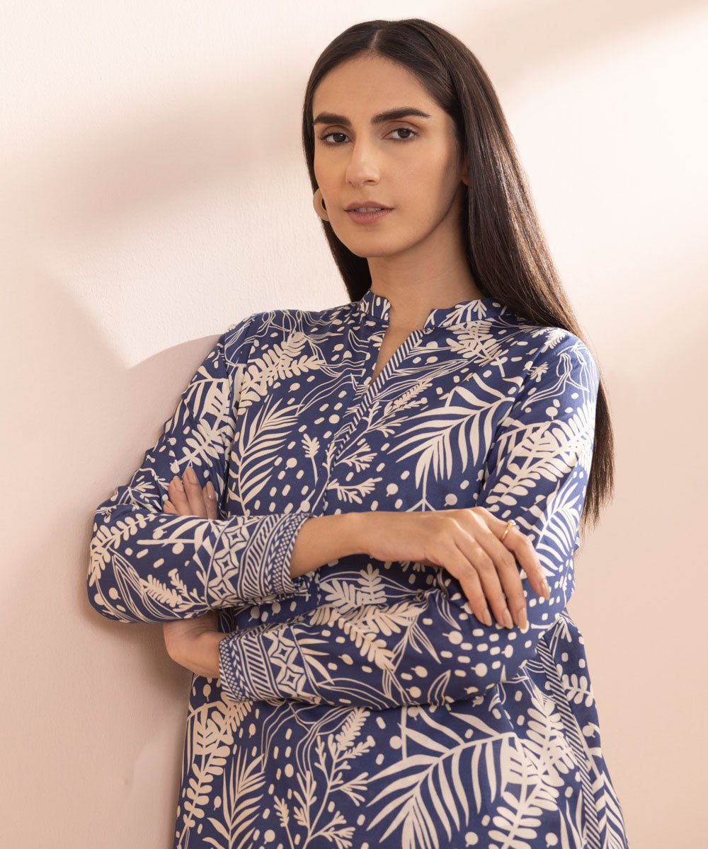 Women's Unstitched Lawn Printed Blue 2 Piece Suit