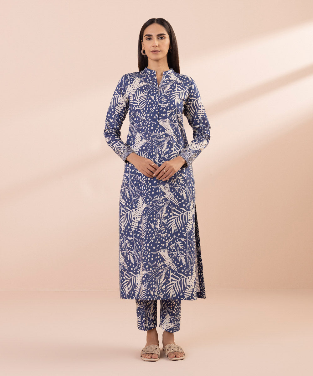 Women's Unstitched Lawn Printed Blue 2 Piece Suit