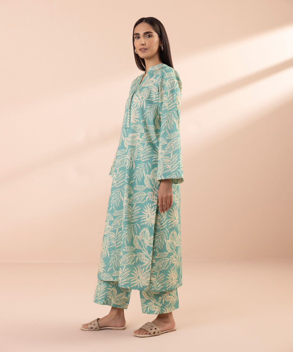 Women's Unstitched Lawn Printed Blue 2 Piece Suit