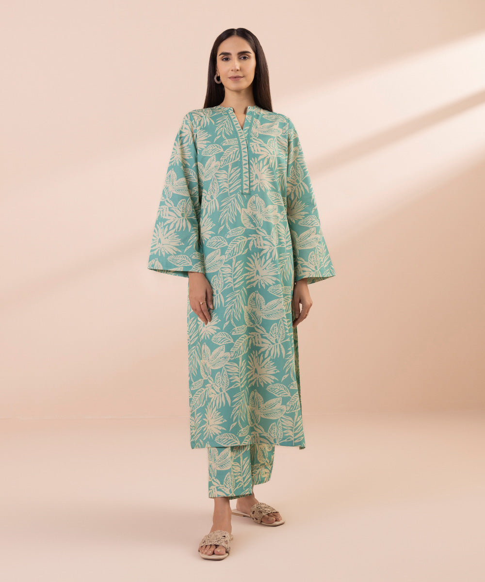 Women's Unstitched Lawn Printed Blue 2 Piece Suit