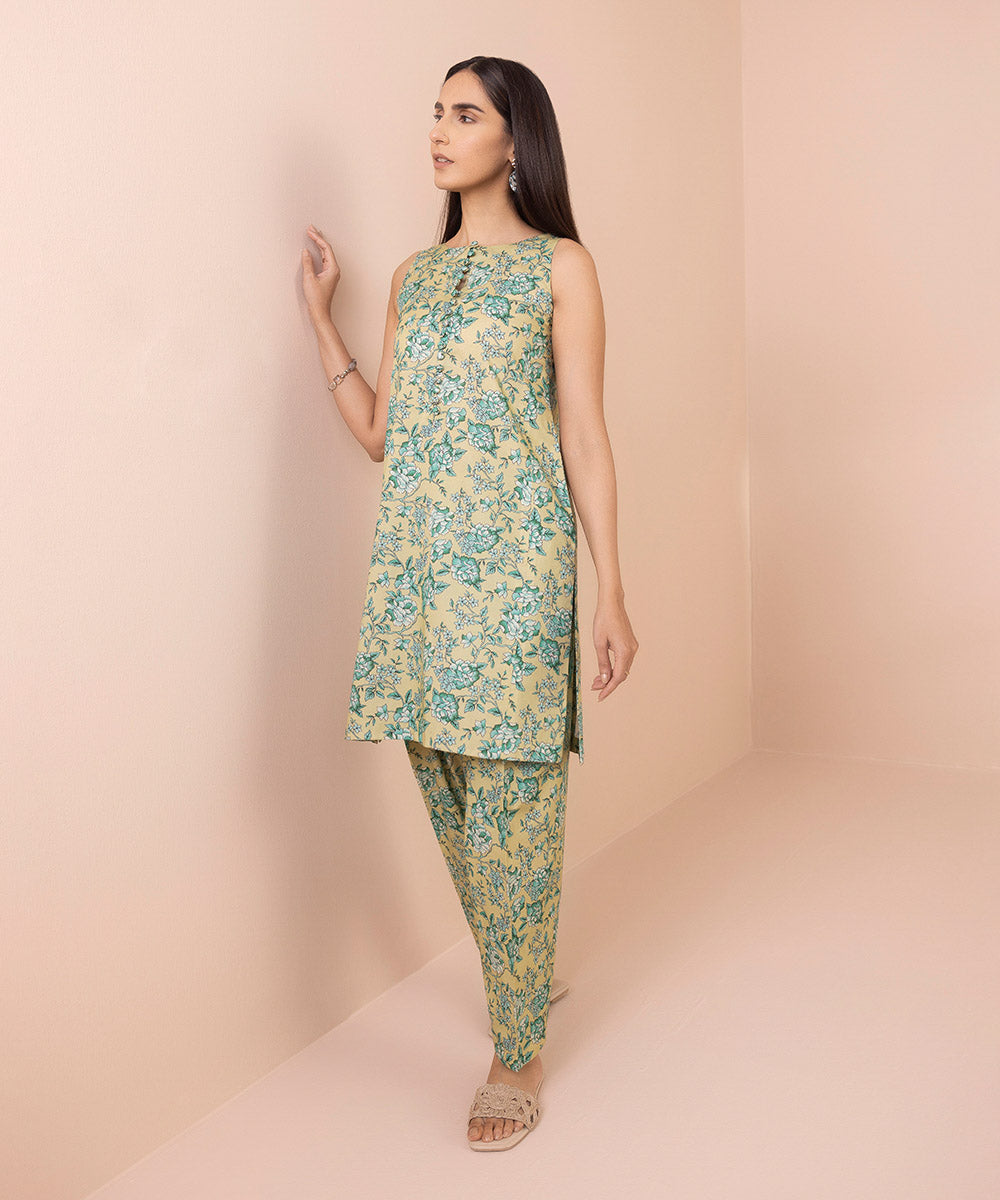 Women's Unstitched Lawn Printed Green 2 Piece Suit