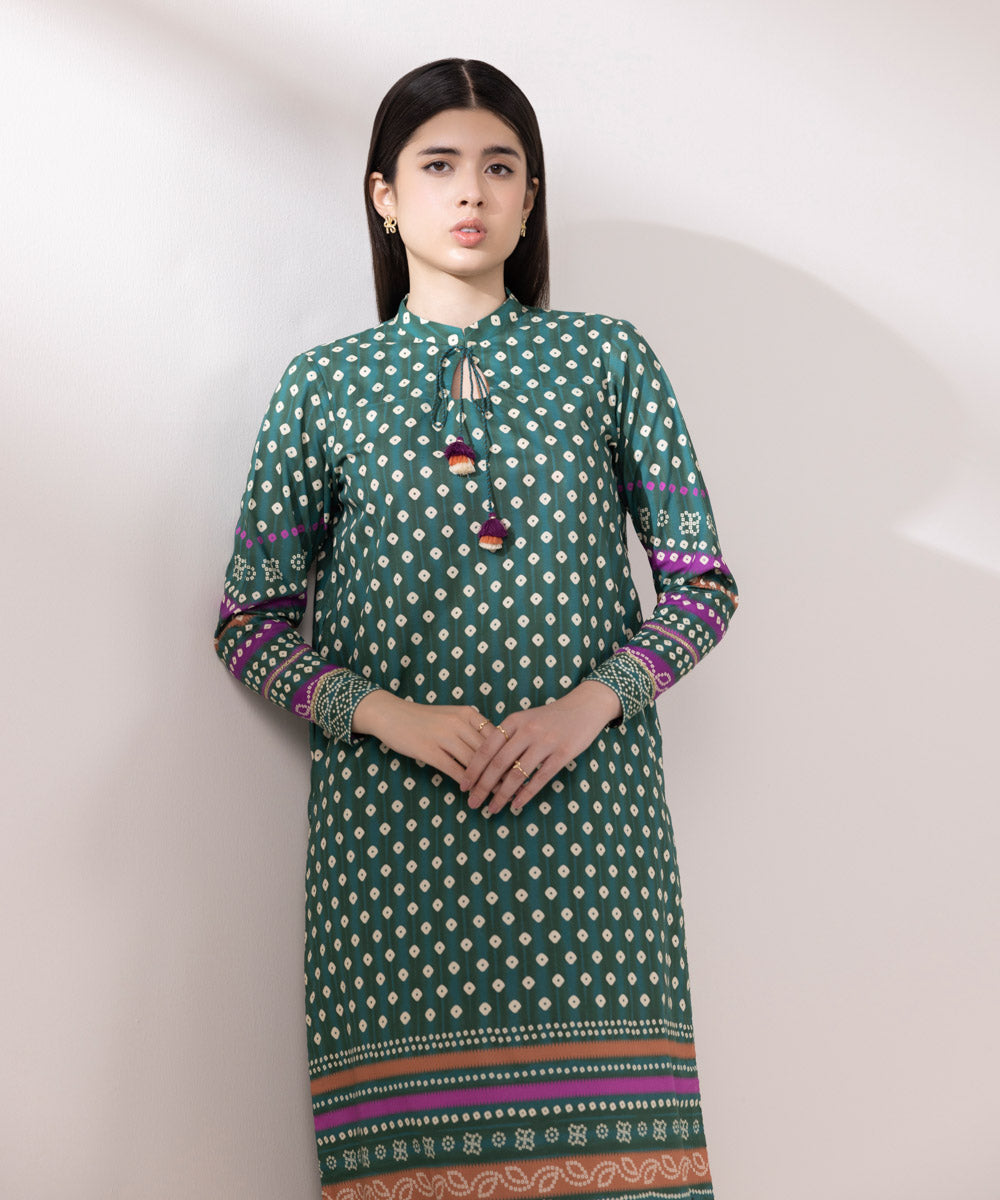 Women's Pret Lawn Printed Green Straight Shirt