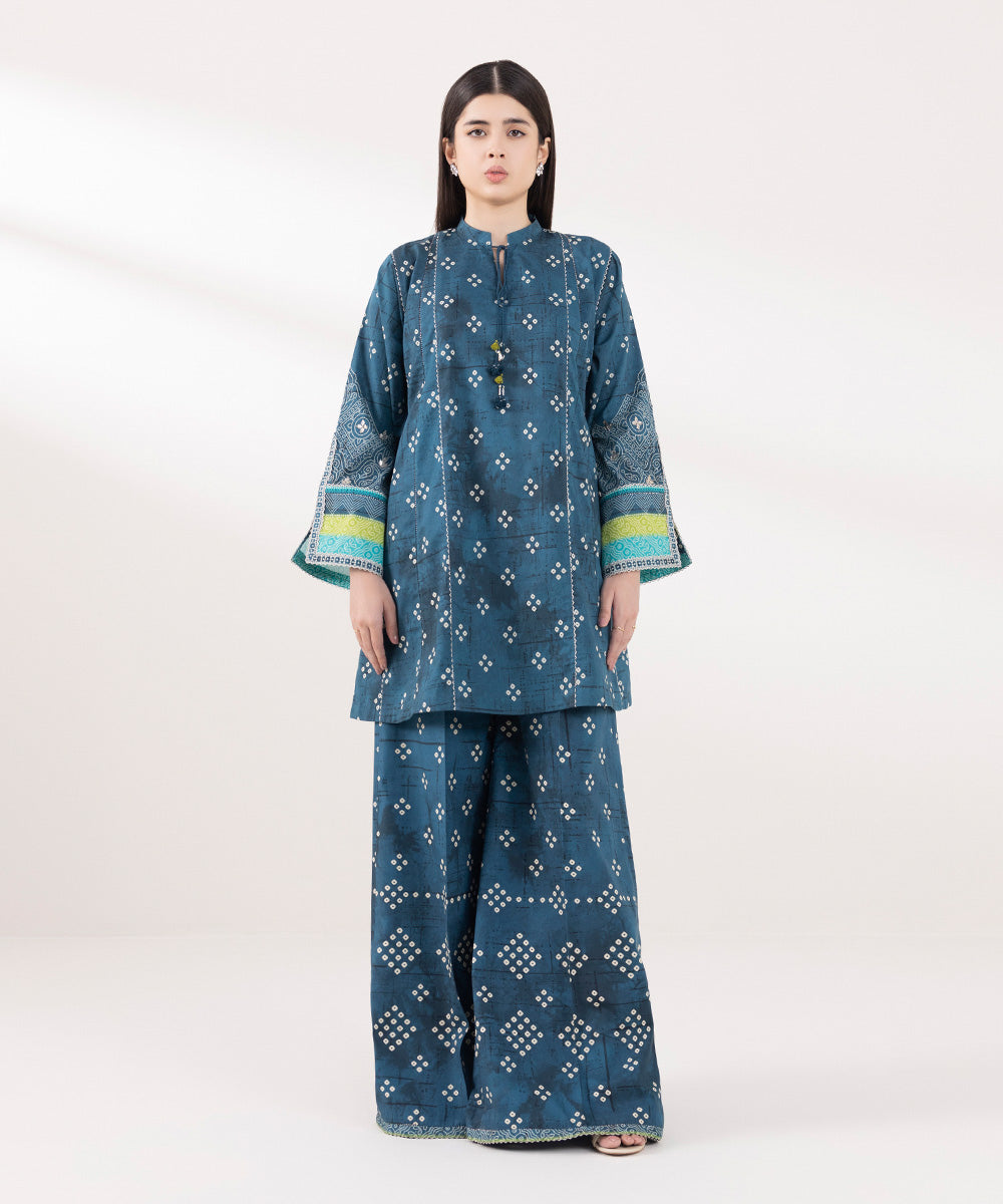 Women's Pret Lawn Printed Blue Boxy Shirt