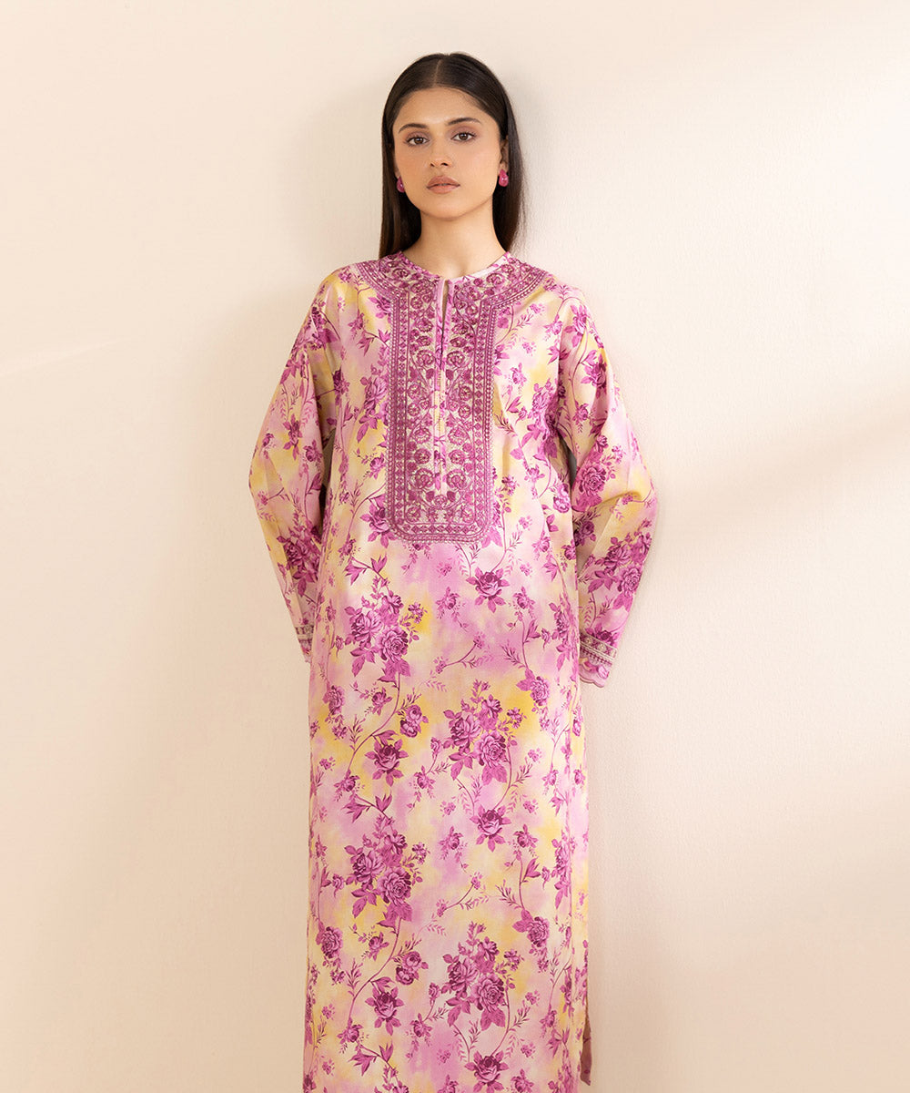 Women's Unstitched Embroidered Cotton Viscose Pink 2 Piece Suit