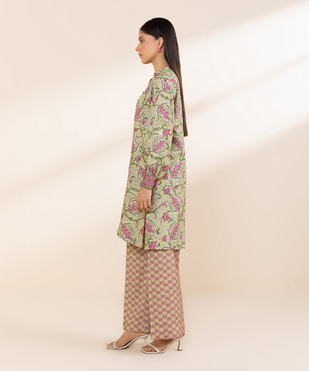 Women's Unstitched Printed Linen Multi 2 Piece Suit