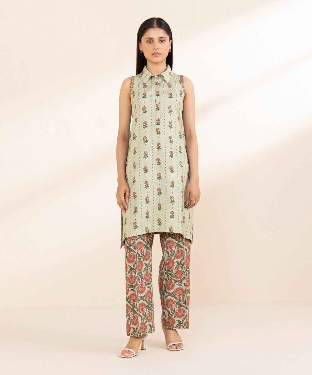 Women's Unstitched Printed Linen Multi 2 Piece Suit