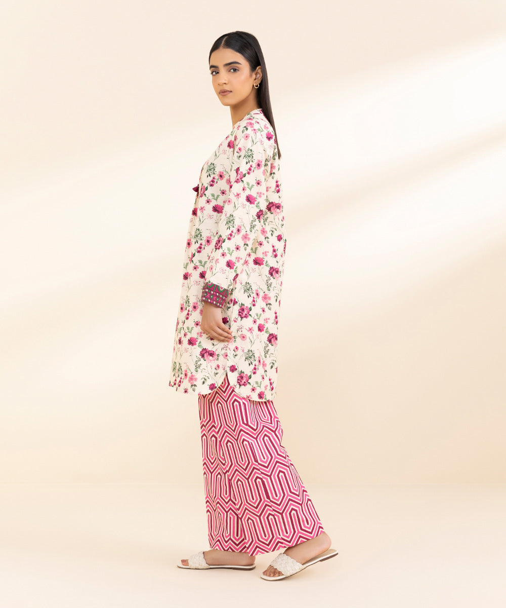 Women's Unstitched Khaddar Printed Pink 2 Piece Suit