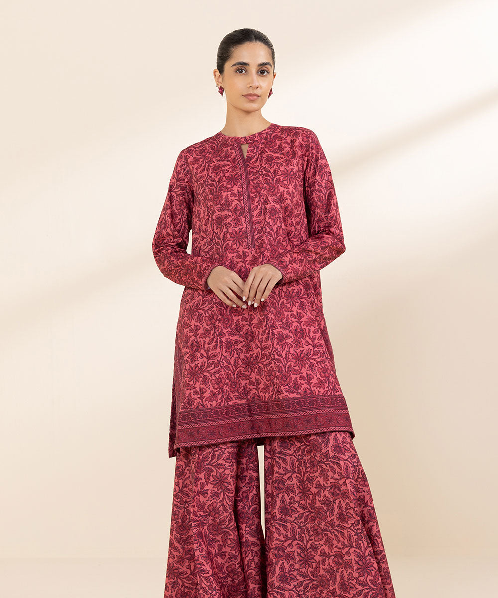 Women's Unstitched Cotton Viscose Pink Printed 2 Piece Suit 