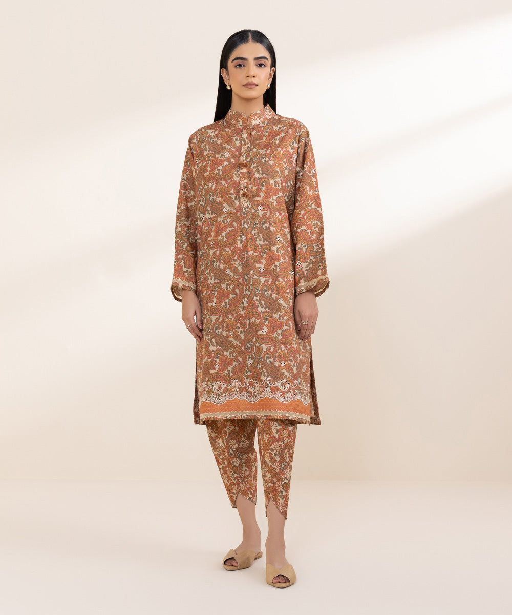 Women's Unstitched Embroidered Multicolour Cambric Shirt and Trousers