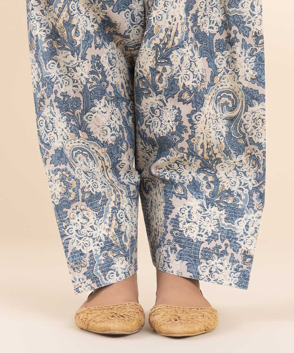 Women's Unstitched Embroidered Shades Of Blue Cambric Shirt and Trousers