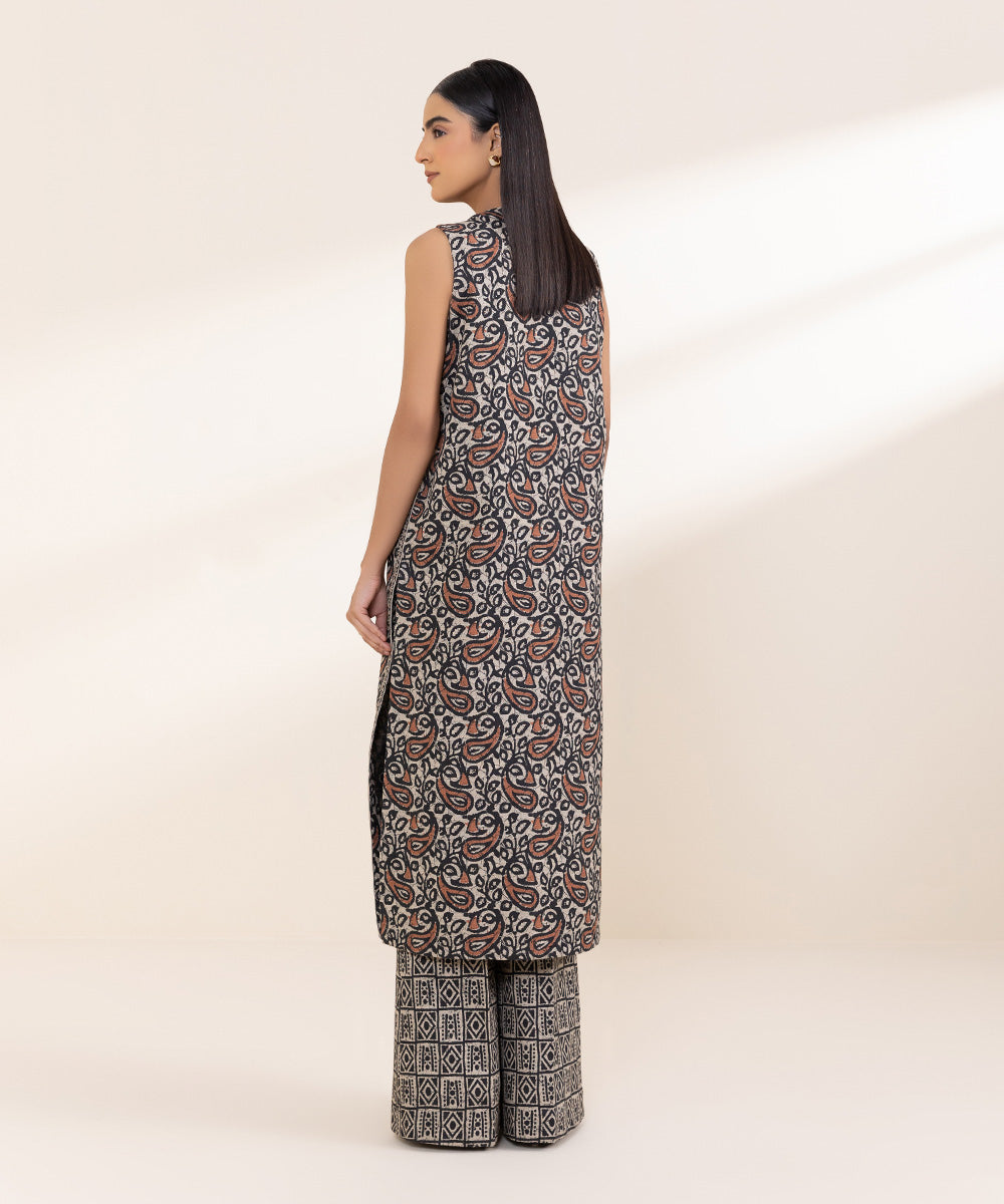 Women's Unstitched Embroidered Beige And Black Khaddar Shirt and Trousers