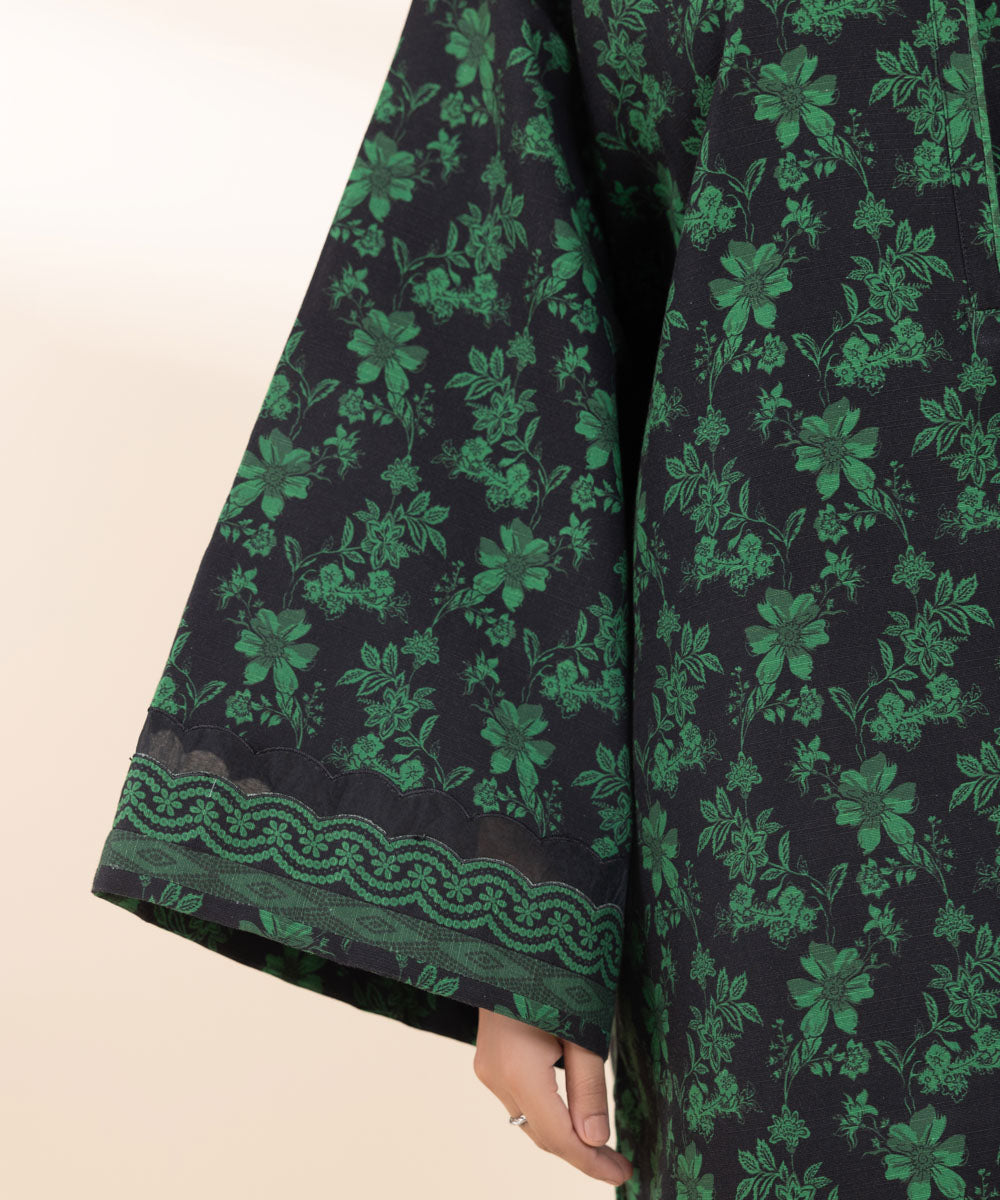 Women's Unstitched Khaddar Printed Green 2 Piece Suit