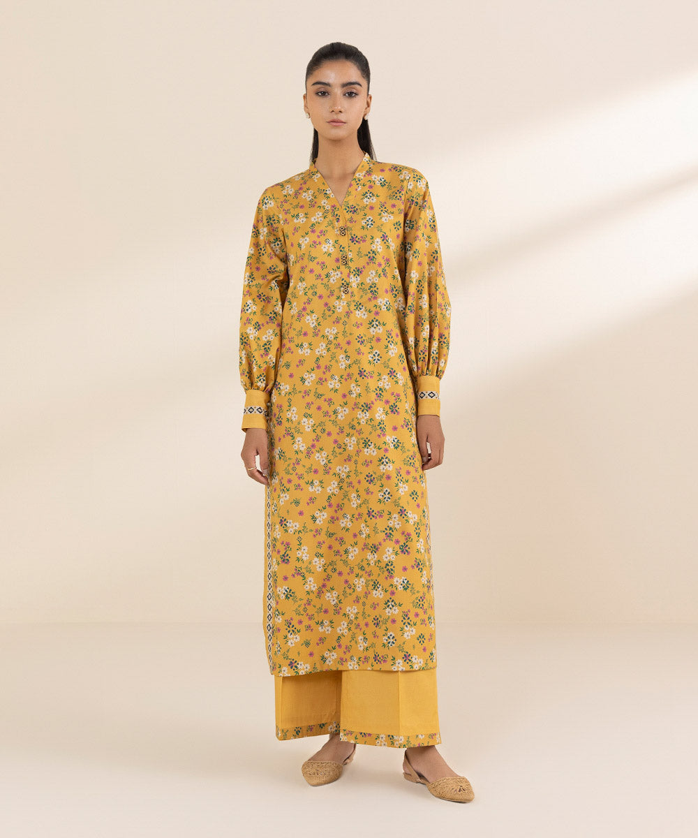 Women's Unstitched Lawn Printed Yellow 2 Piece Suit