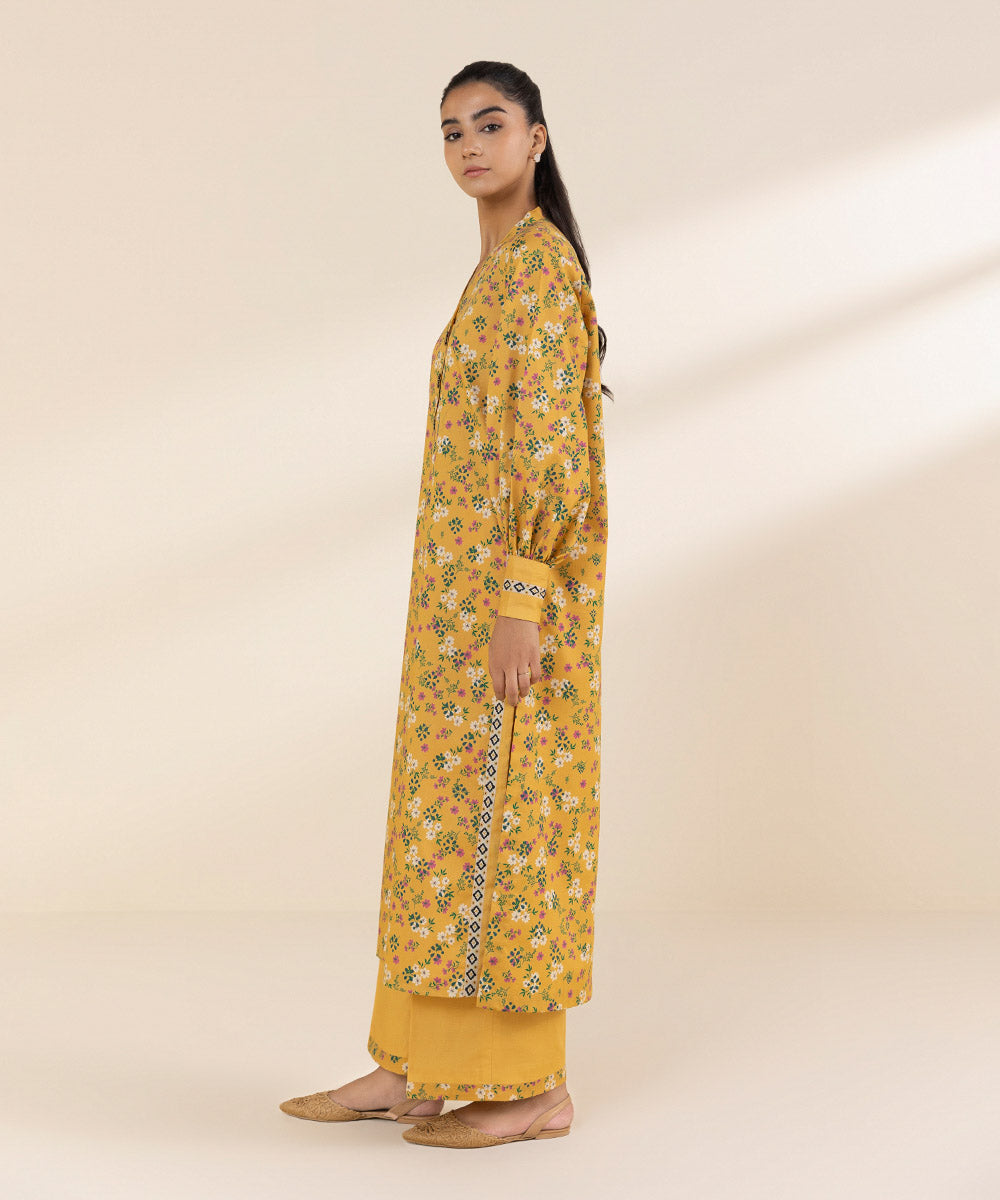 Women's Unstitched Lawn Printed Yellow 2 Piece Suit