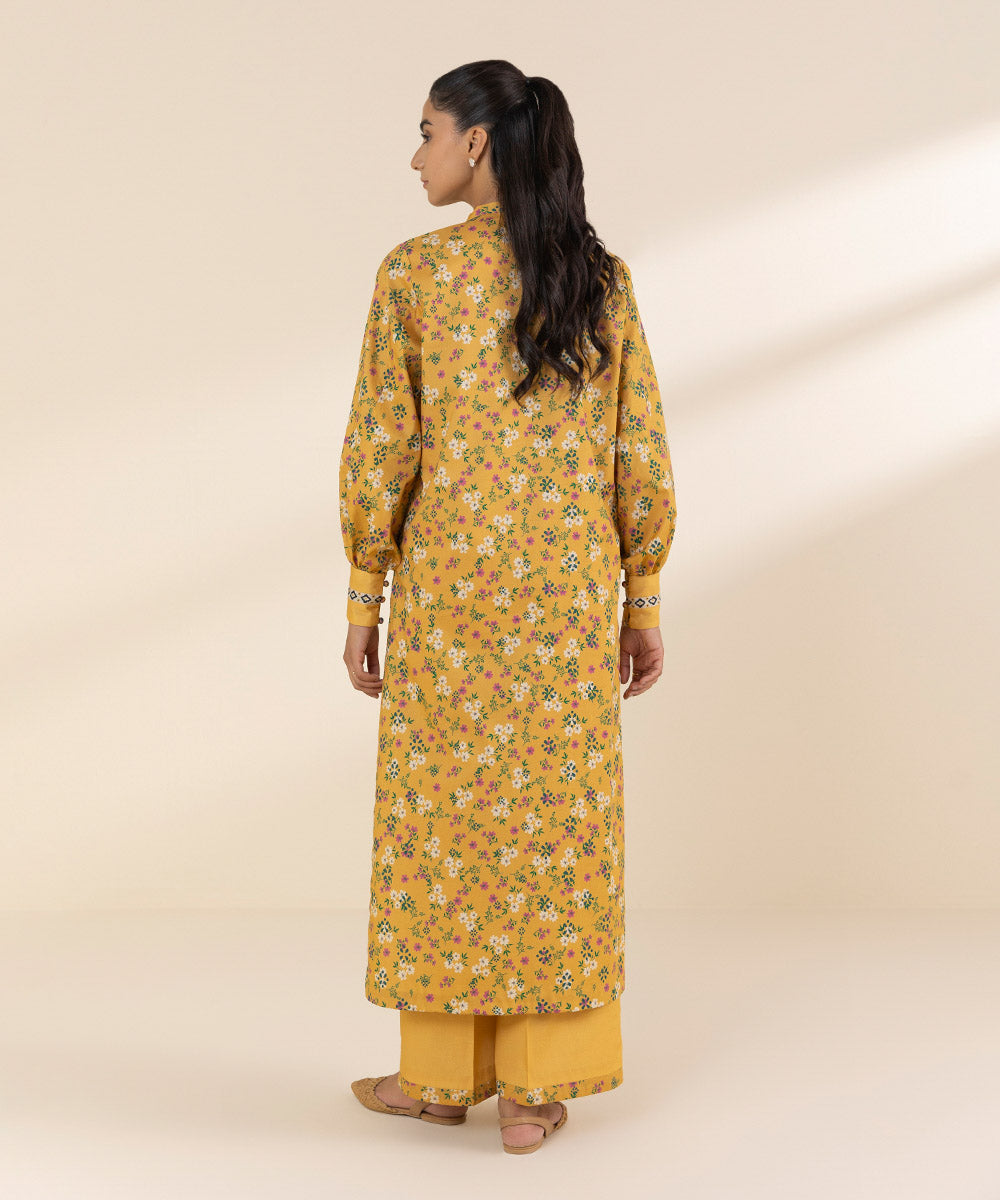 Women's Unstitched Lawn Printed Yellow 2 Piece Suit