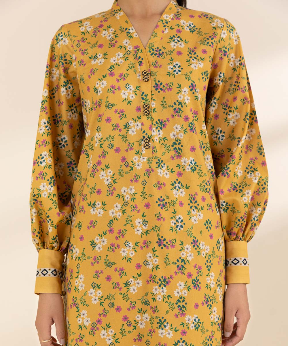 Women's Unstitched Lawn Printed Yellow 2 Piece Suit