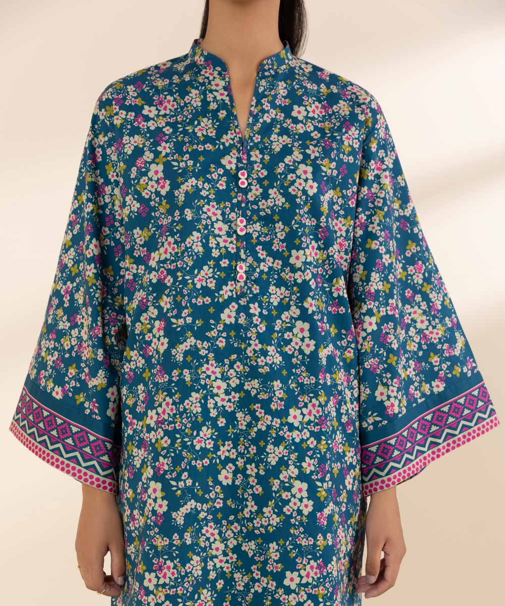 Women's Unstitched Lawn Printed Blue 2 Piece Suit