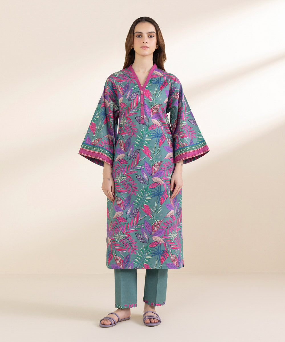 Unstitched Women's Printed Lawn Multi Shirt Trousers