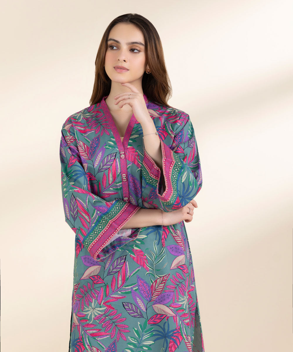 Unstitched Women's Printed Lawn Multi Shirt Trousers