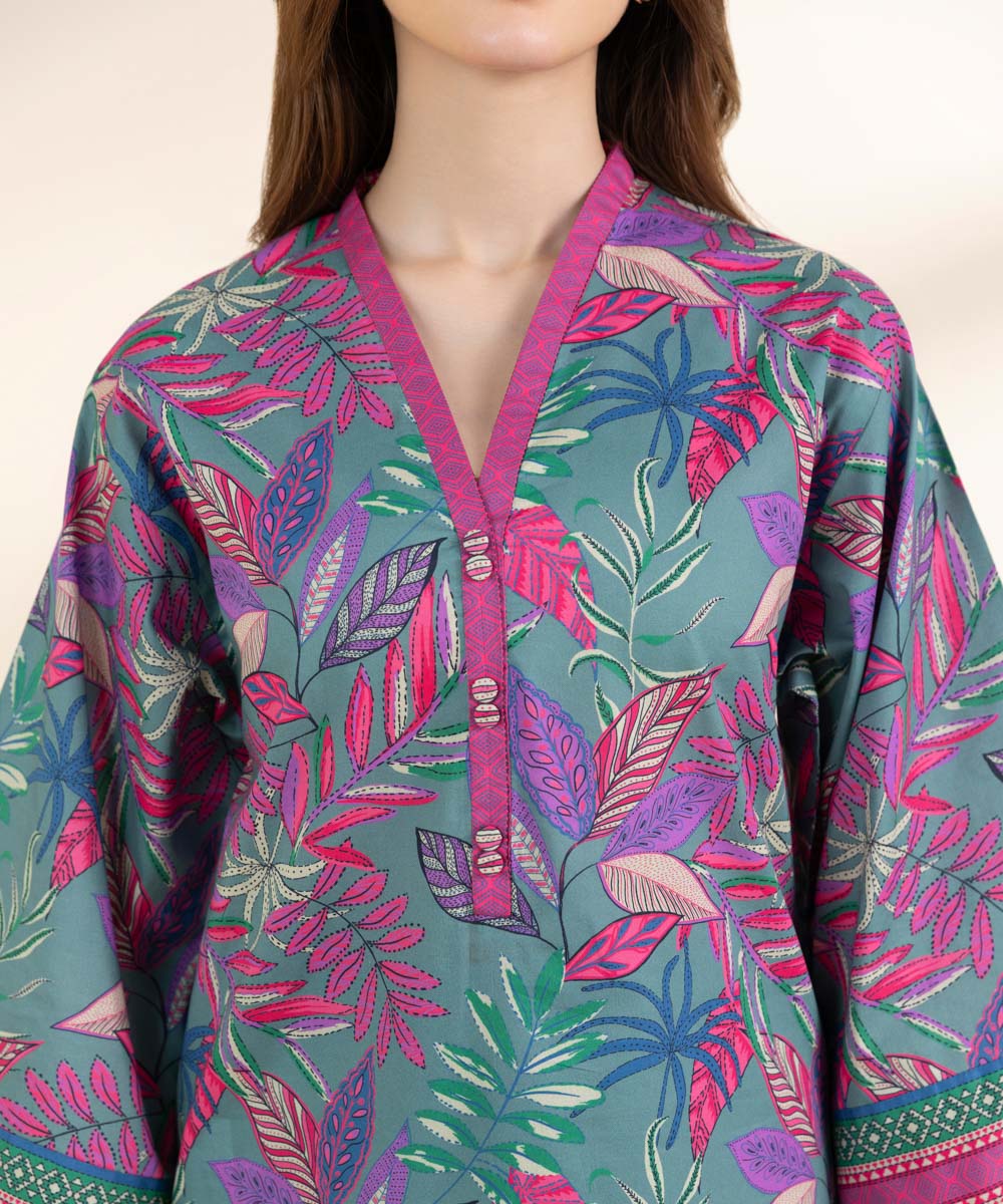 Unstitched Women's Printed Lawn Multi Shirt Trousers