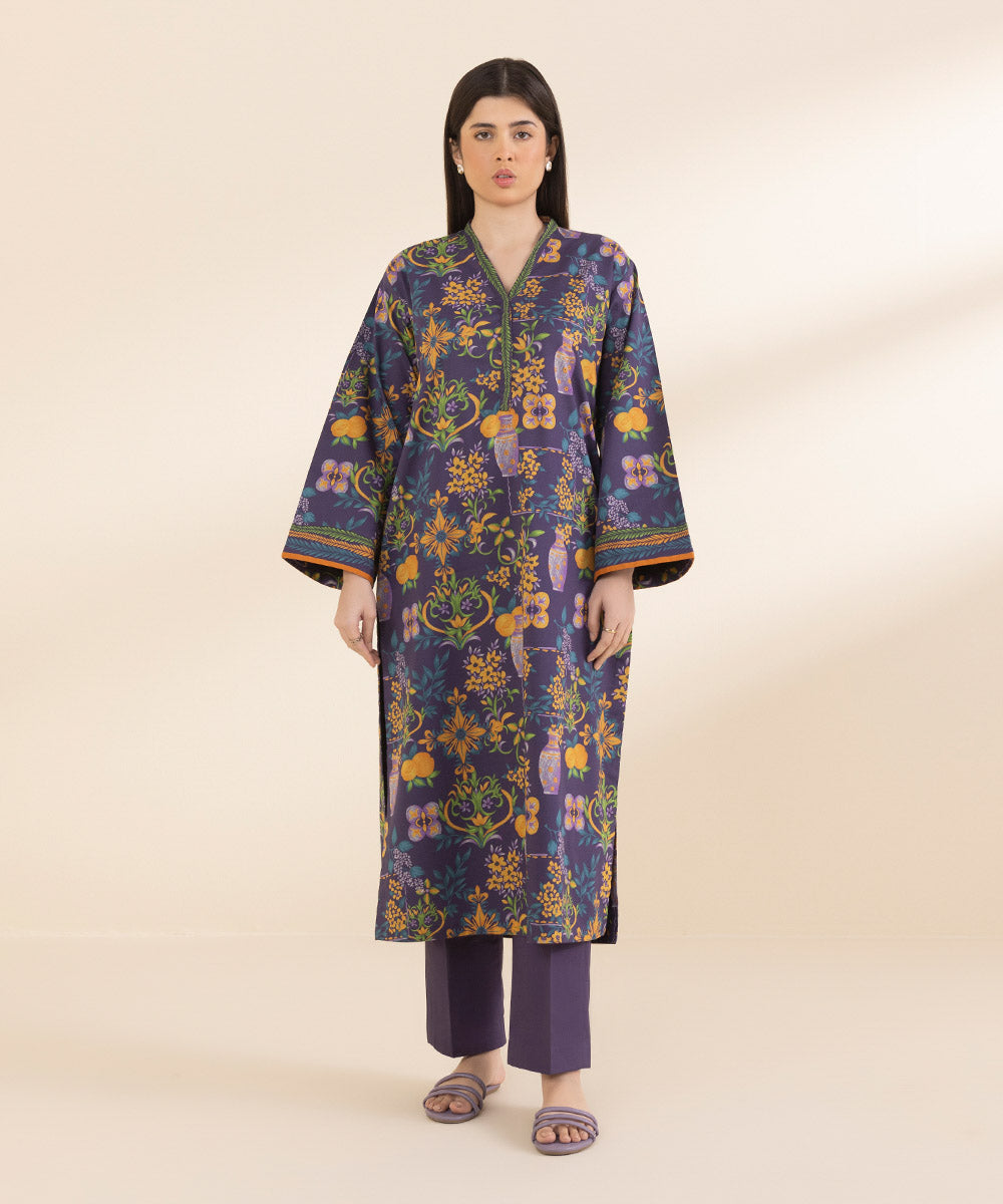Unstitched Women's Printed Lawn Purple Shirt Trousers