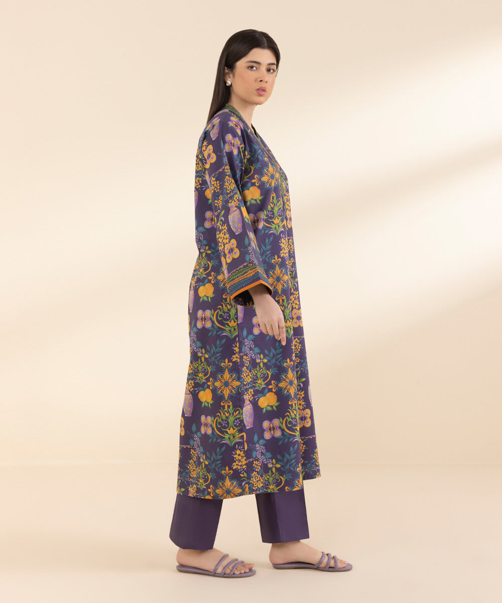 Unstitched Women's Printed Lawn Purple Shirt Trousers
