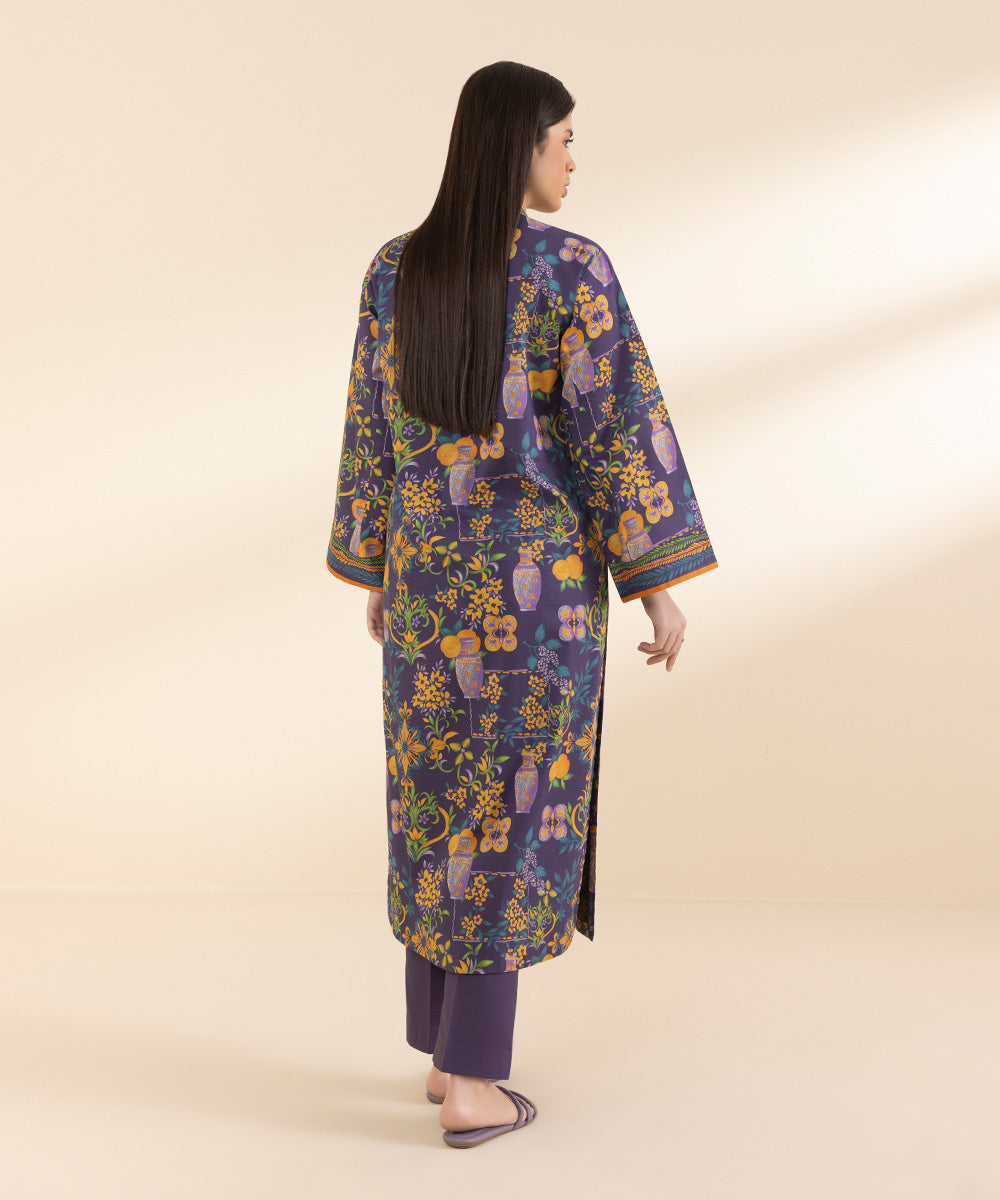 Unstitched Women's Printed Lawn Purple Shirt Trousers
