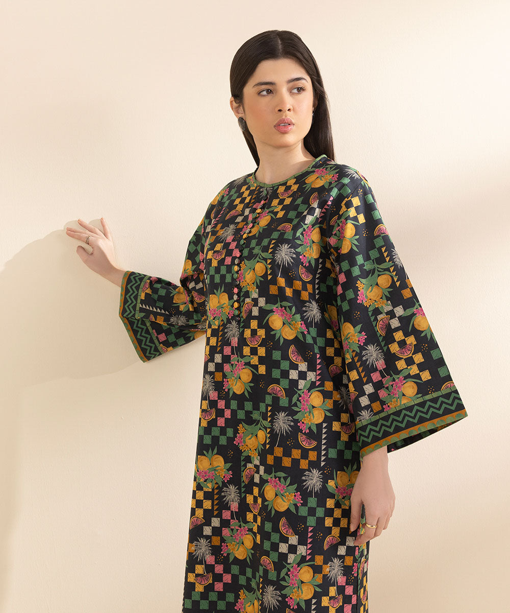 Unstitched Women's Printed Lawn Black Shirt Trousers