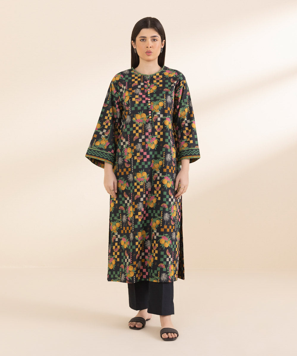 Unstitched Women's Printed Lawn Black Shirt Trousers