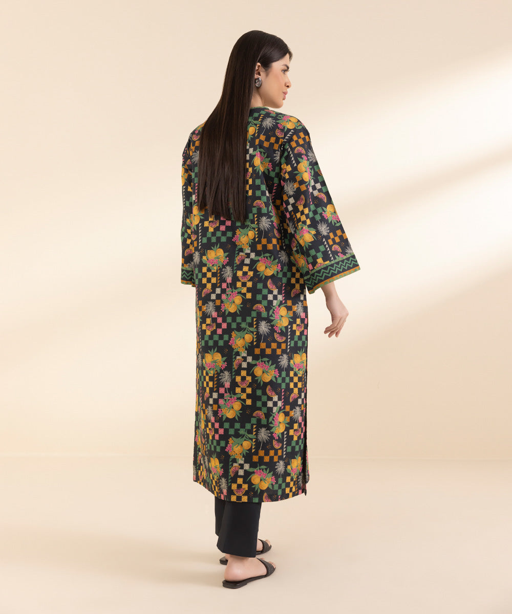 Unstitched Women's Printed Lawn Black Shirt Trousers
