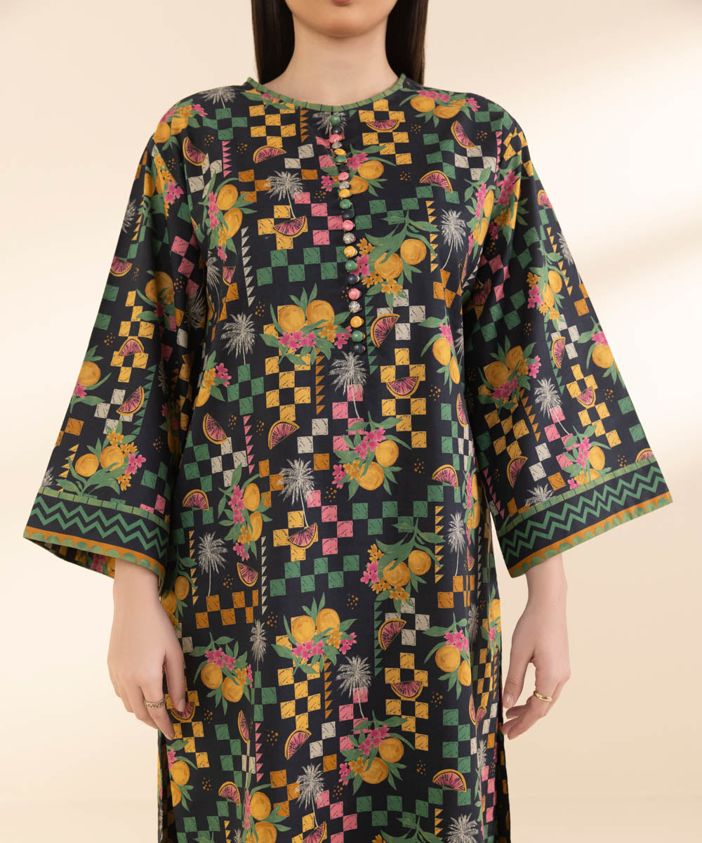 Unstitched Women's Printed Lawn Black Shirt Trousers