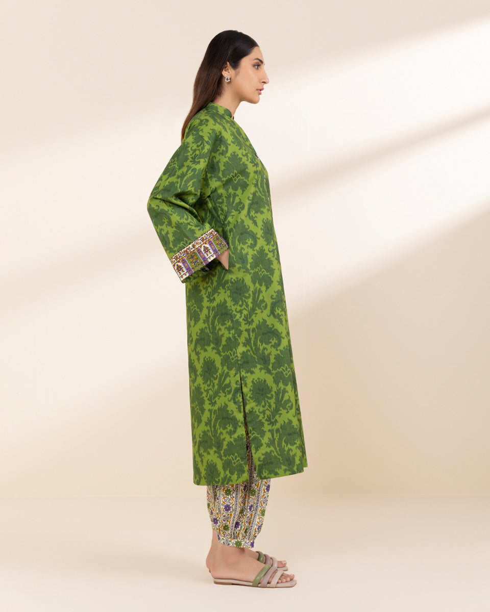 Unstitched Women's Green Lawn Printed Shirt Trousers