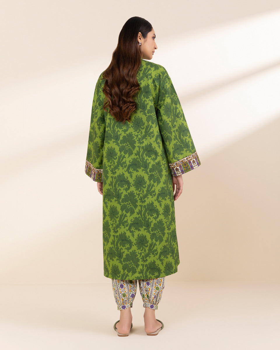 Unstitched Women's Green Lawn Printed Shirt Trousers