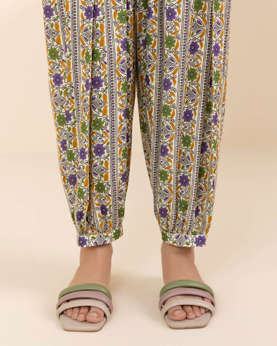 Unstitched Women's Green Lawn Printed Shirt Trousers