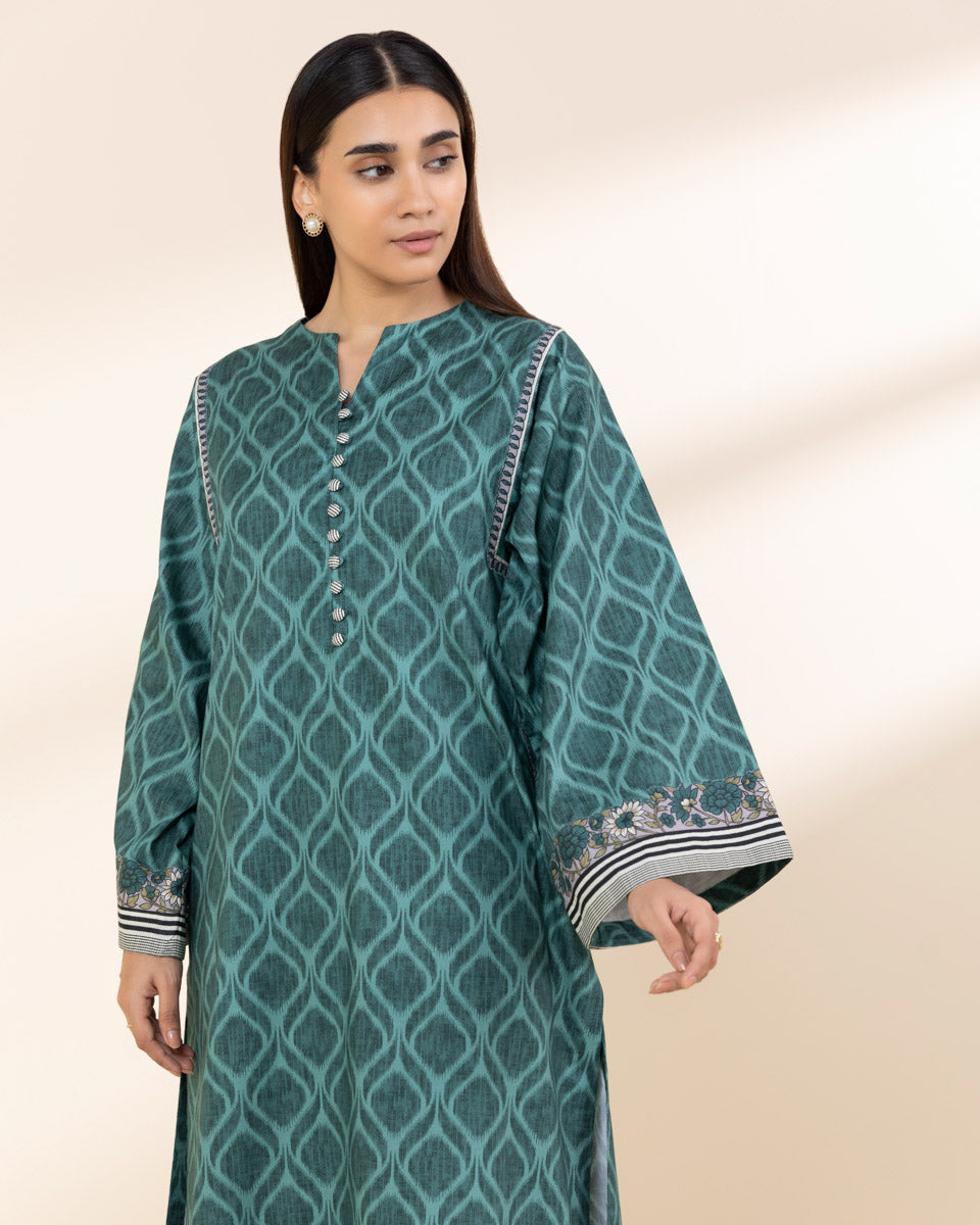 Unstitched Women's Green Lawn Printed Shirt Trousers