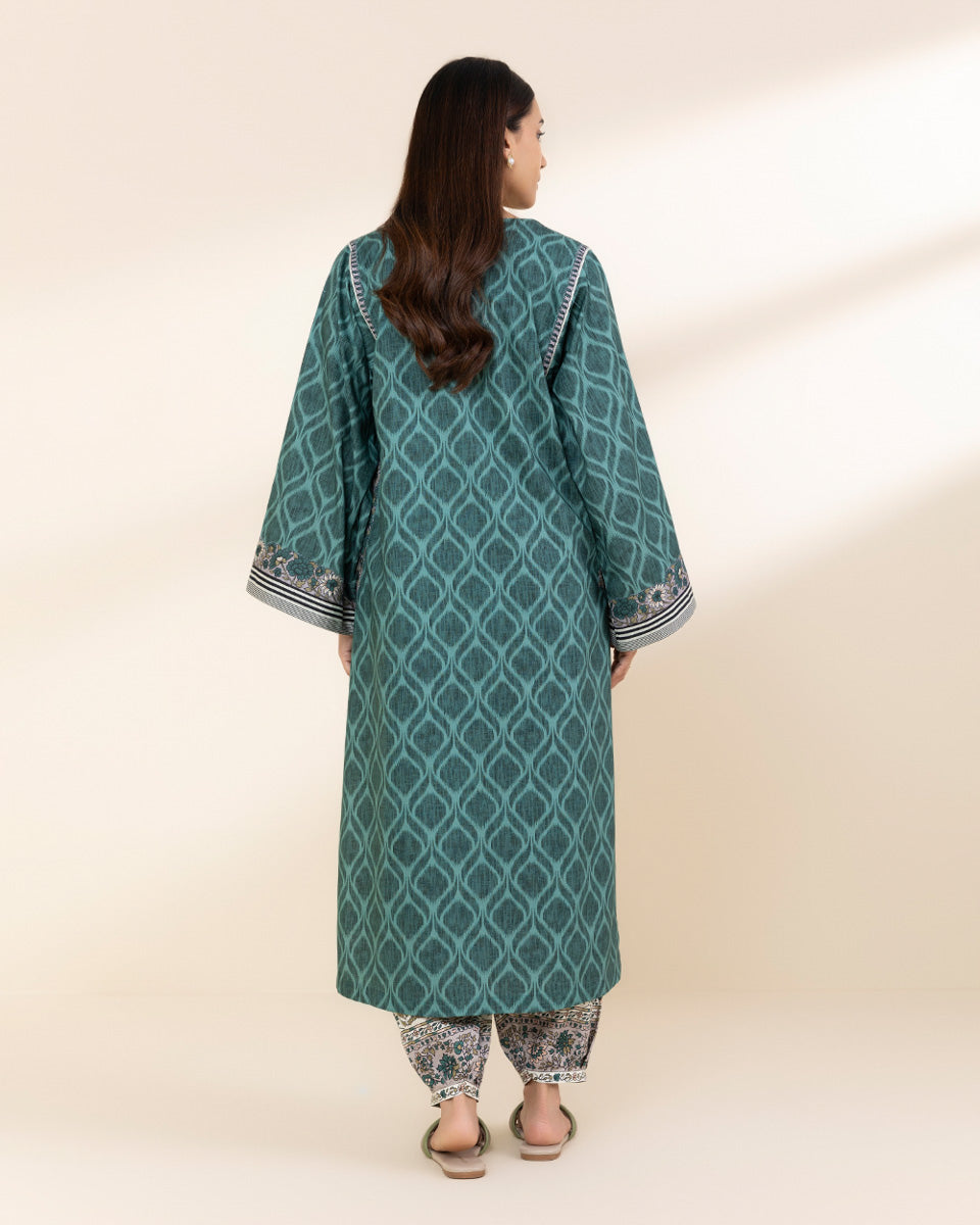 Unstitched Women's Green Lawn Printed Shirt Trousers