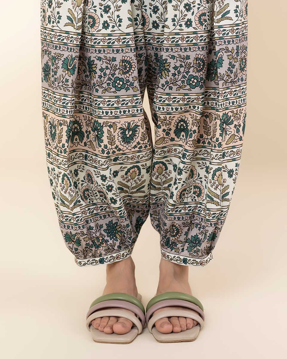 Unstitched Women's Green Lawn Printed Shirt Trousers