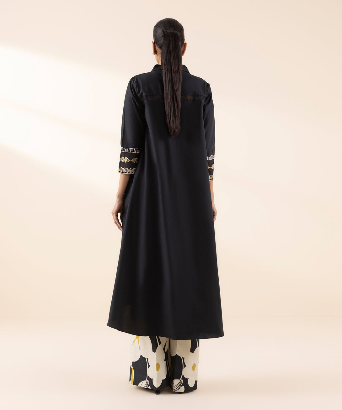 Women's Unstitched Cotton Embroidered Black 2 Piece Suit
