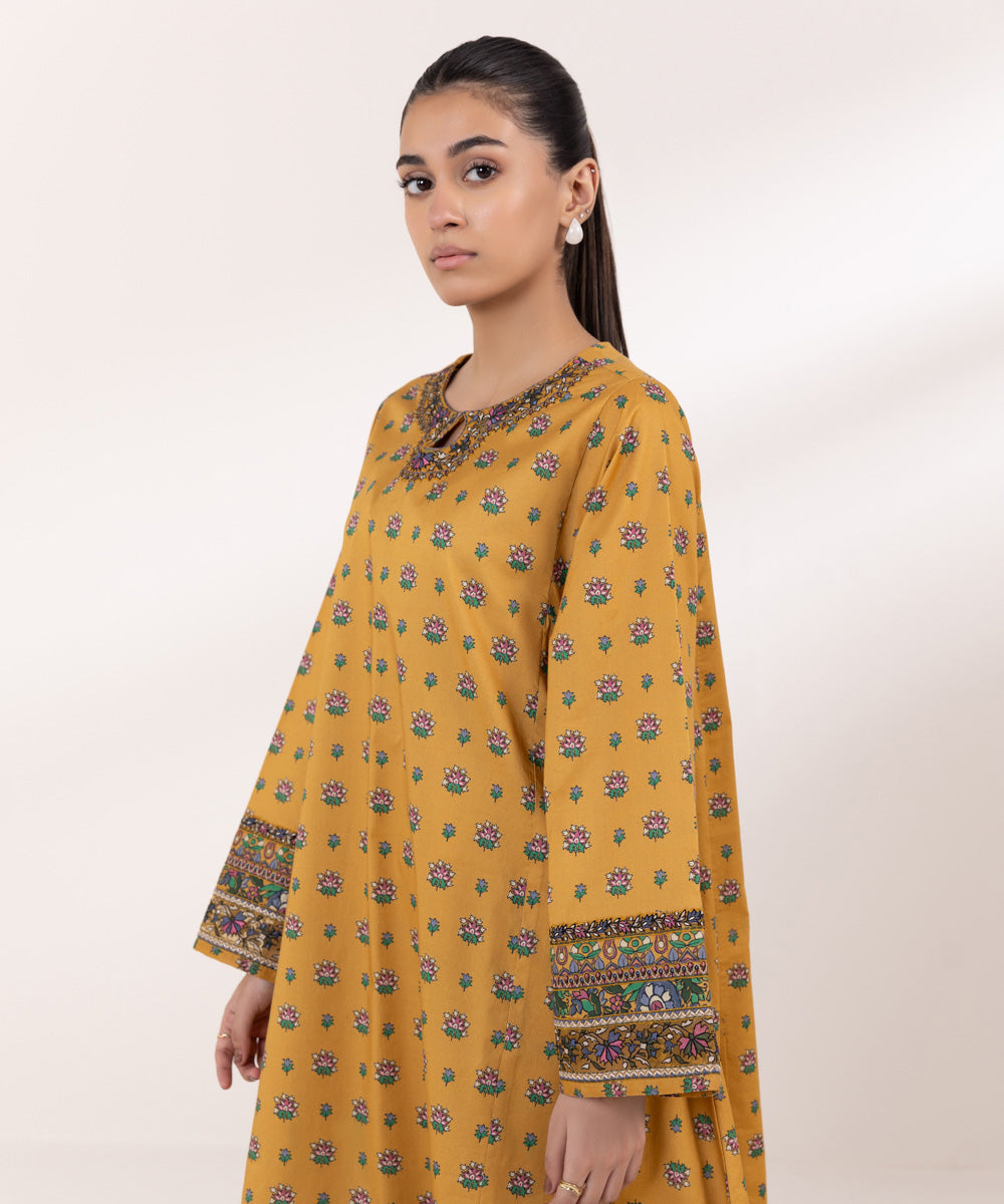 Women's Unstitched Lawn Embroidered Yellow 2 Piece Suit