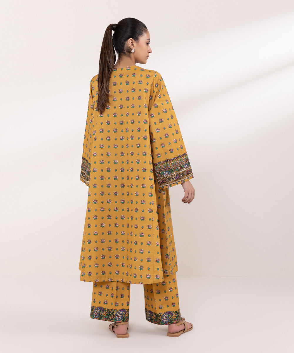 Women's Unstitched Lawn Embroidered Yellow 2 Piece Suit