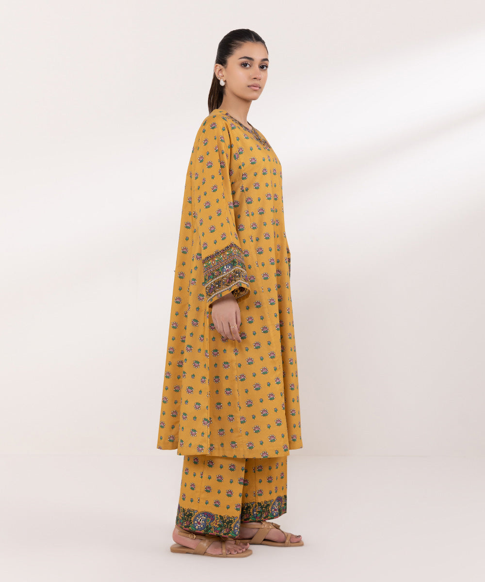 Women's Unstitched Lawn Embroidered Yellow 2 Piece Suit