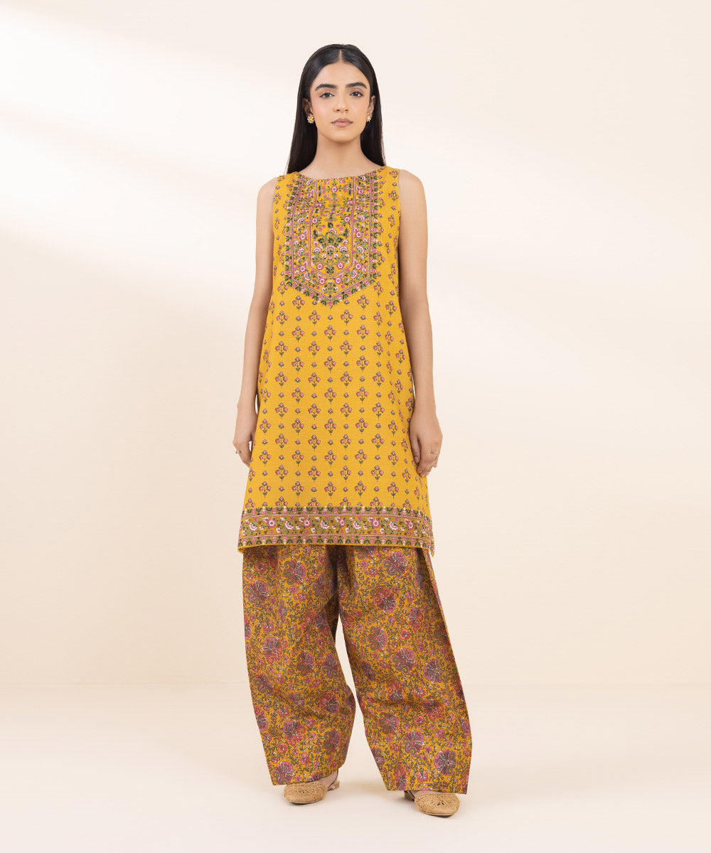 Women's Unstitched Khaddar Embroidered Yellow 2 Piece Suit