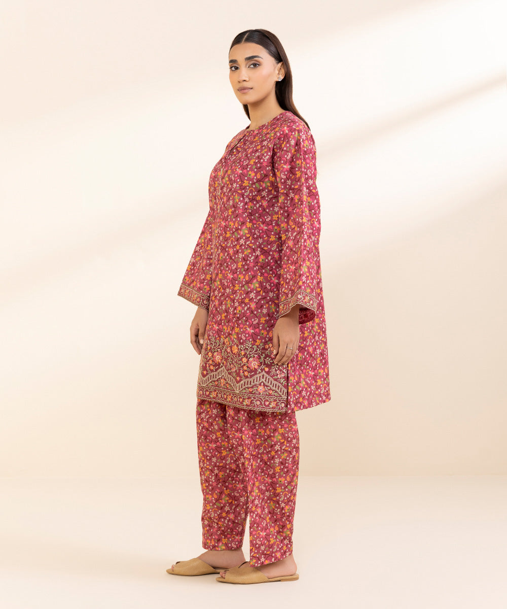 Women's Unstitched Khaddar Embroidered Red 2 Piece Suit