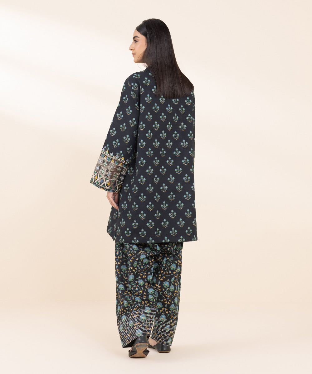 Women's Unstitched Khaddar Embroidered Black 2 Piece Suit