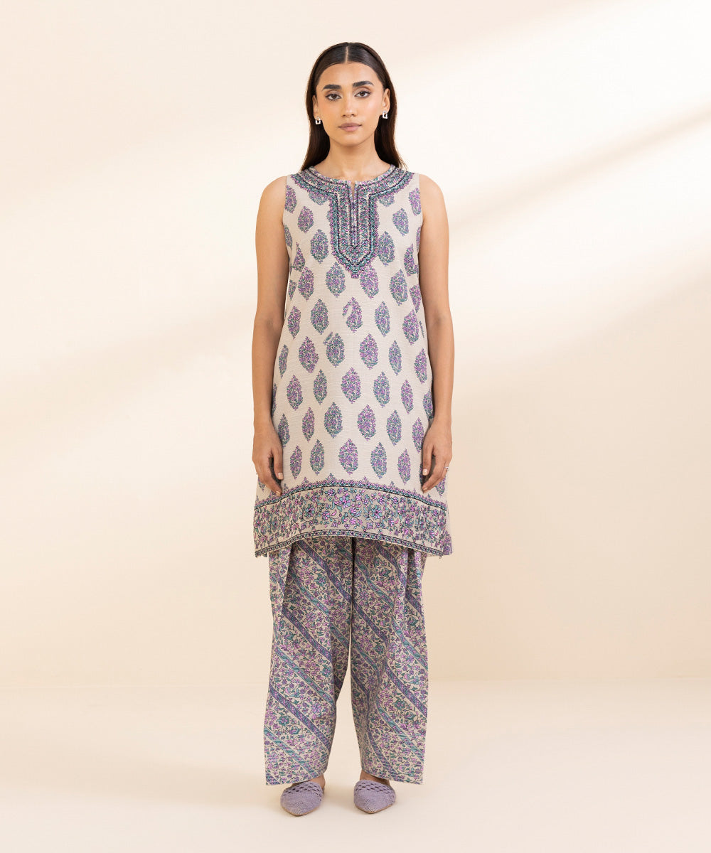 Women's Unstitched Khaddar Embroidered Multi 2 Piece Suit