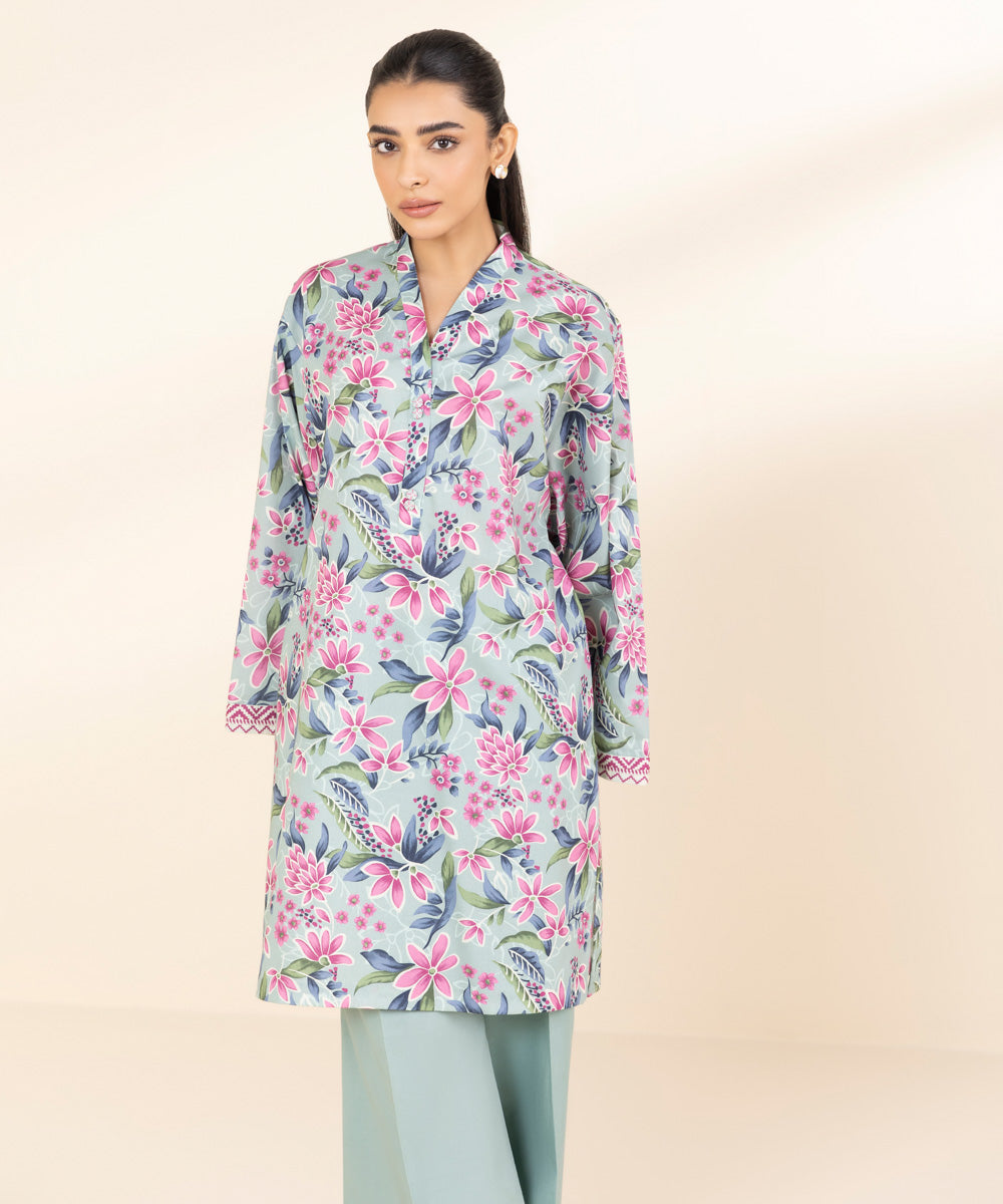 Women's Unstitched Lawn Embroidered Blue 2 Piece Suit