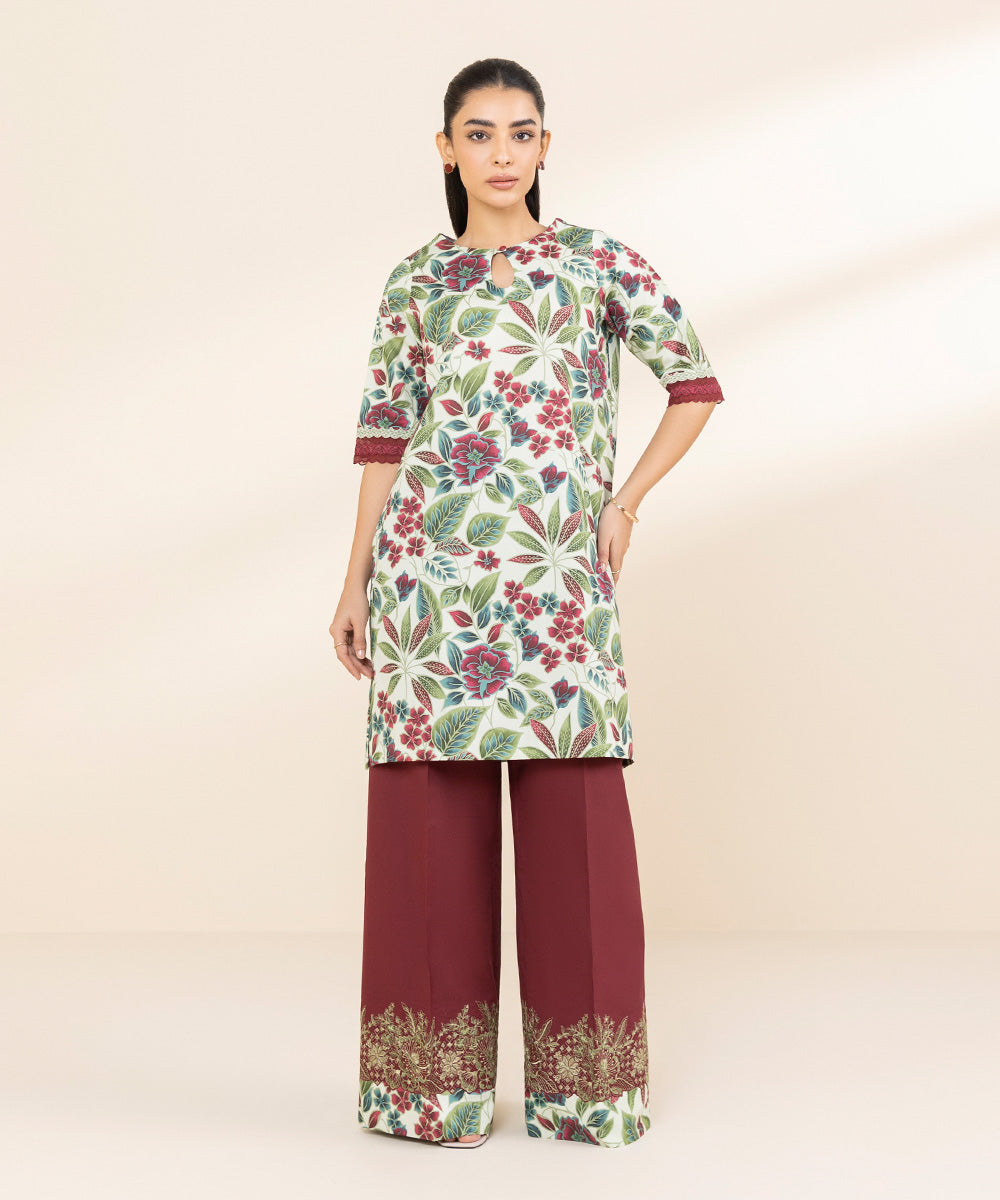 Women's Unstitched Lawn Embroidered Multi 2 Piece Suit