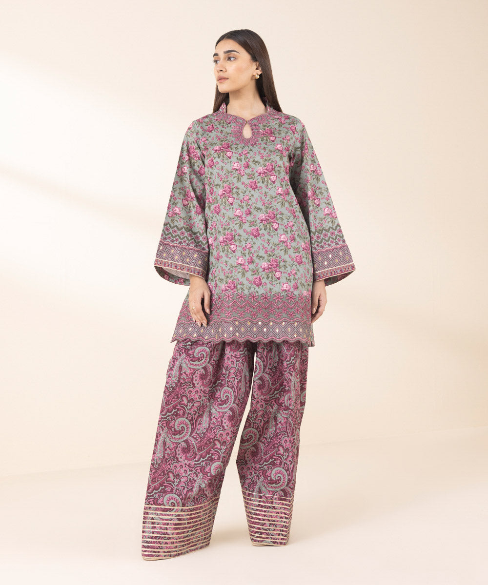 Women's Unstitched Lawn Embroidered Multi 2 Piece Suit