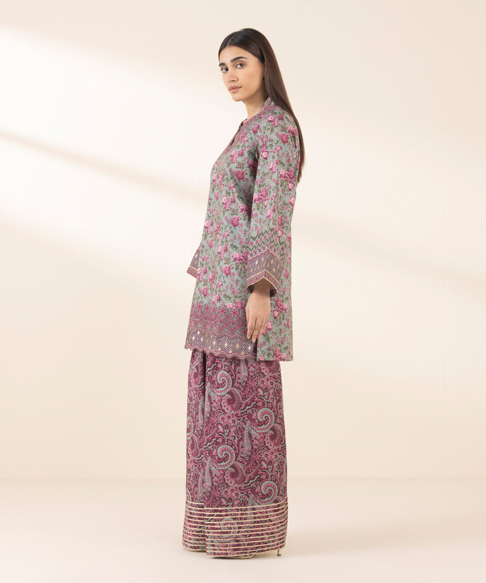 Women's Unstitched Lawn Embroidered Multi 2 Piece Suit